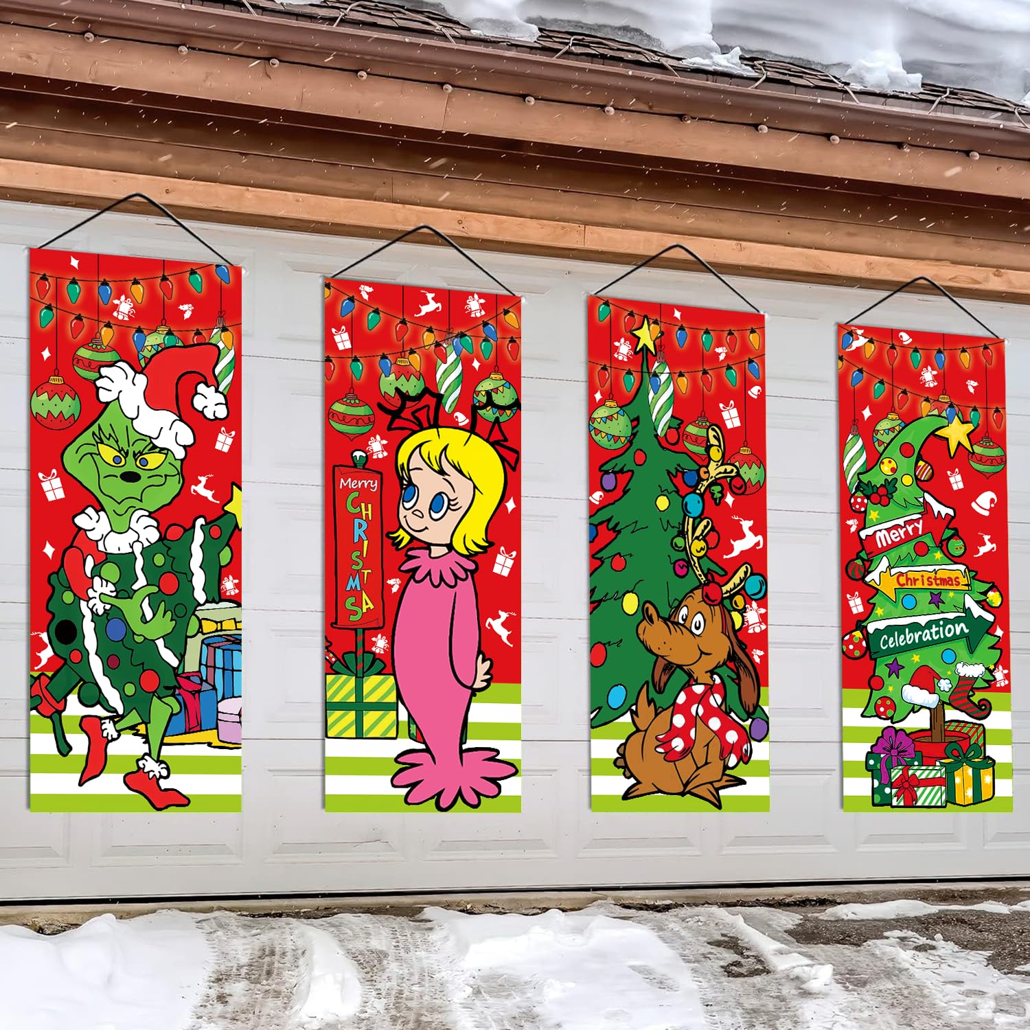 Christmas Poster 4 Pcs Christmas Decorations Stretching Portraits Christmas Decorations Banners Whoville Christmas Decorations Outdoor Outside Christmas Decorations Large Christmas Backdrop Poster