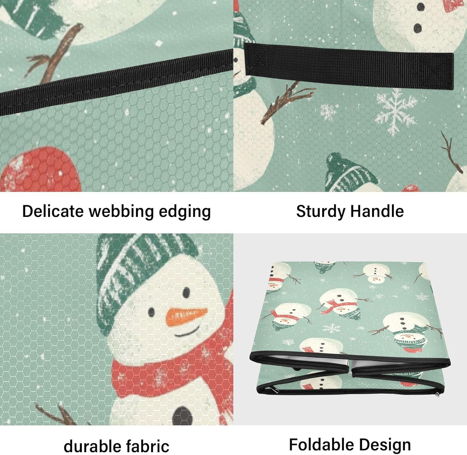High Capacity Christmas ornament storage bag Holds Up to 64, Two Handles foldable Holiday Storage Case with Lid,Snowmen Mint Green