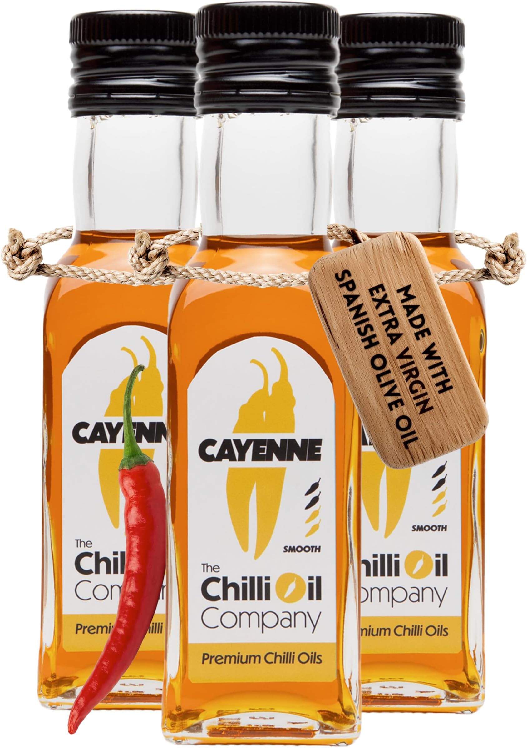 Cayenne Chilli Oil, 125ml - Hot Sauce with Spanish Olive Oil Extra Virgin & Indian Cayenne Chillies - No Additives - Spicy Sauce for Pasta, Pizza & More, by The Chilli Oil Company - 3 Pack