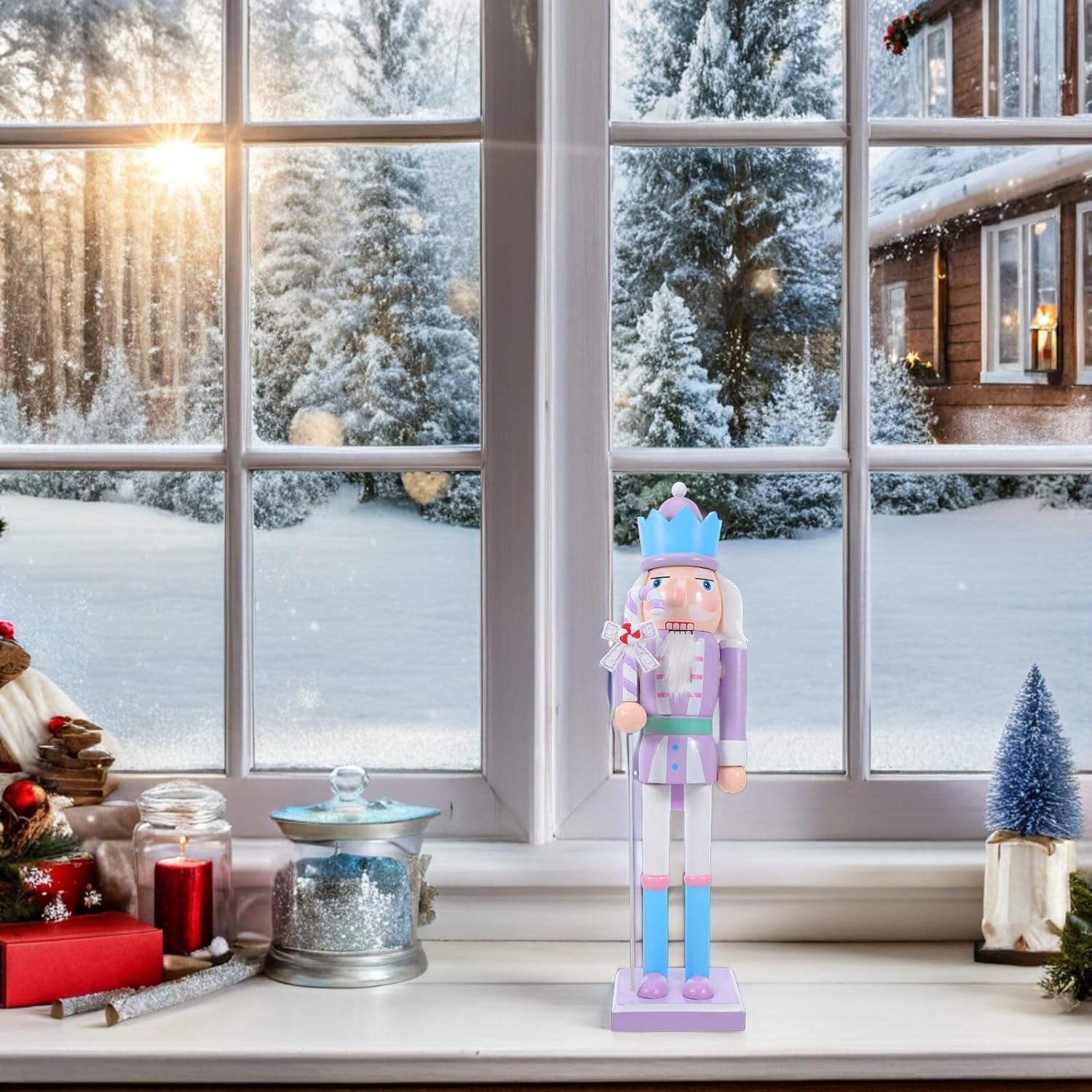Wooden Nutcracker Soldier Figurine Purple Christmas Decoration for Holiday Parties Festive Shelves Tables and Collectible Displays Classic Xmas Wood Nutcracker Ornament