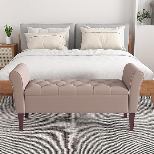 Miniatura 11 de HUIMO Banco de almacenamiento de 48 pulgadas, otomana de almacenamiento con brazos con patas de madera maciza de 7.5 pulgadas, banco de pie de cama