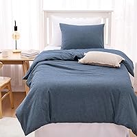 Vista 8 de Wake In Cloud – Juego de funda de edredón de algodón, tamaño individual, azul denim cambray, 100% algodón lavado, con textura parecida al lino