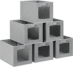 DIMJ 6 Pieces Fabric Storage Boxes, Storage Basket with Clear Window, Foldable Storage Box with Handle, Organizer for Clothes, Books, Toys, etc.
