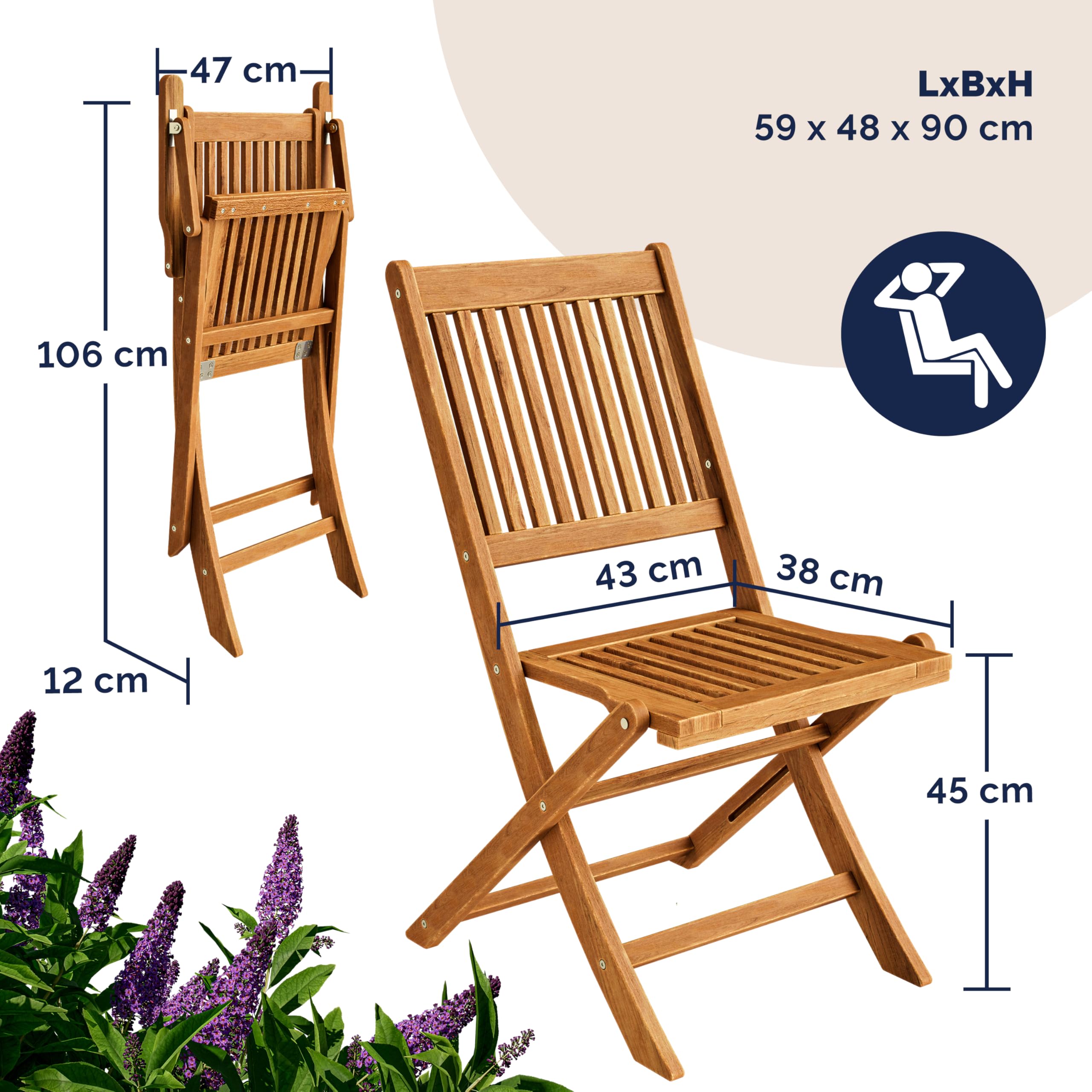 Casaria Set di Mobili da Giardino 5 Pezzi Modello 2026 Tavolo Extra Stabile Rinforzo Legno Acacia FSC 4 Sedie Pieghevoli