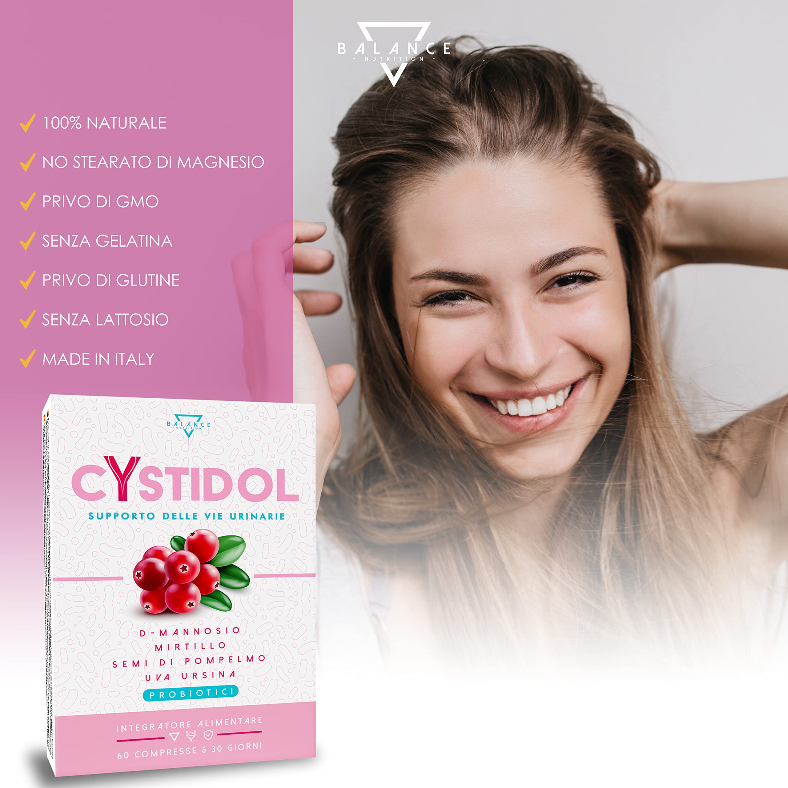 CYSTIDOL® - 60 COMPRESSE | D-Mannosio | Integratore Cistite, con Mirtillo Rosso, Probiotici, Semi di Pompelmo | Cranberry per Candida e Infezioni delle Vie Urinarie | 100% Naturale