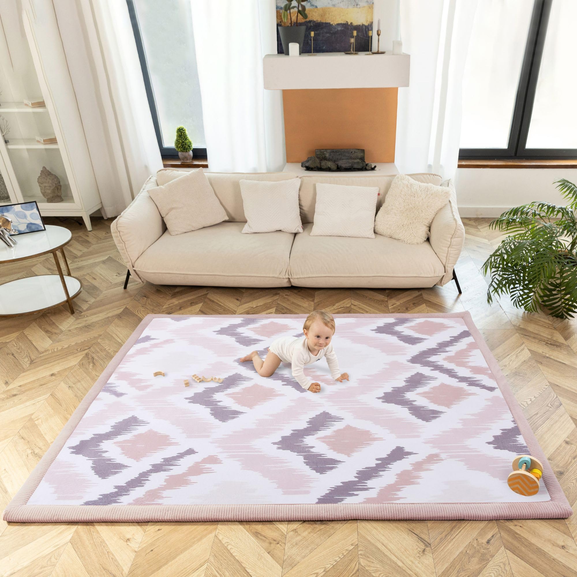 Premium Large Coral Velvet Baby Play Mat 200x150x2.5cm โ High-Density Memory Foam Area Rug โ Stylish Playmat for Floor with Non-Slip Backing for Crawling, Soft Play & Tummy Time - Easy Care Rug