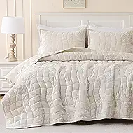 DOWNCOOL Velvet Quilt Set King Size, 3 Pieces Soft Lightweight Quilted Velvet Bedspread Coverlet Bedding with 2 Pillow Shams for All Season, Cream White