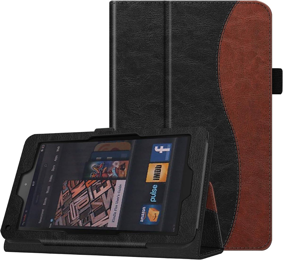 Fintie Folio Case for Kindle Fire 7 1st Gen 2011, Dual Color | Slim Fit PU Leather Foldable Viewing Stand Cover, with Stylus Holder and Magnetic Closure