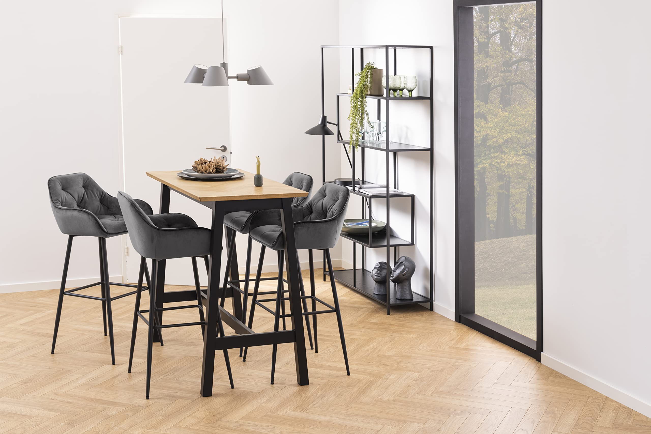 AC Design Furniture Jörn asymetryczny regał na książki z 5 półkami, wys. : 185 x szer.: 114 x głęb.: 35 cm, czarny jesion/czarny, drewno/metal, 1 szt.