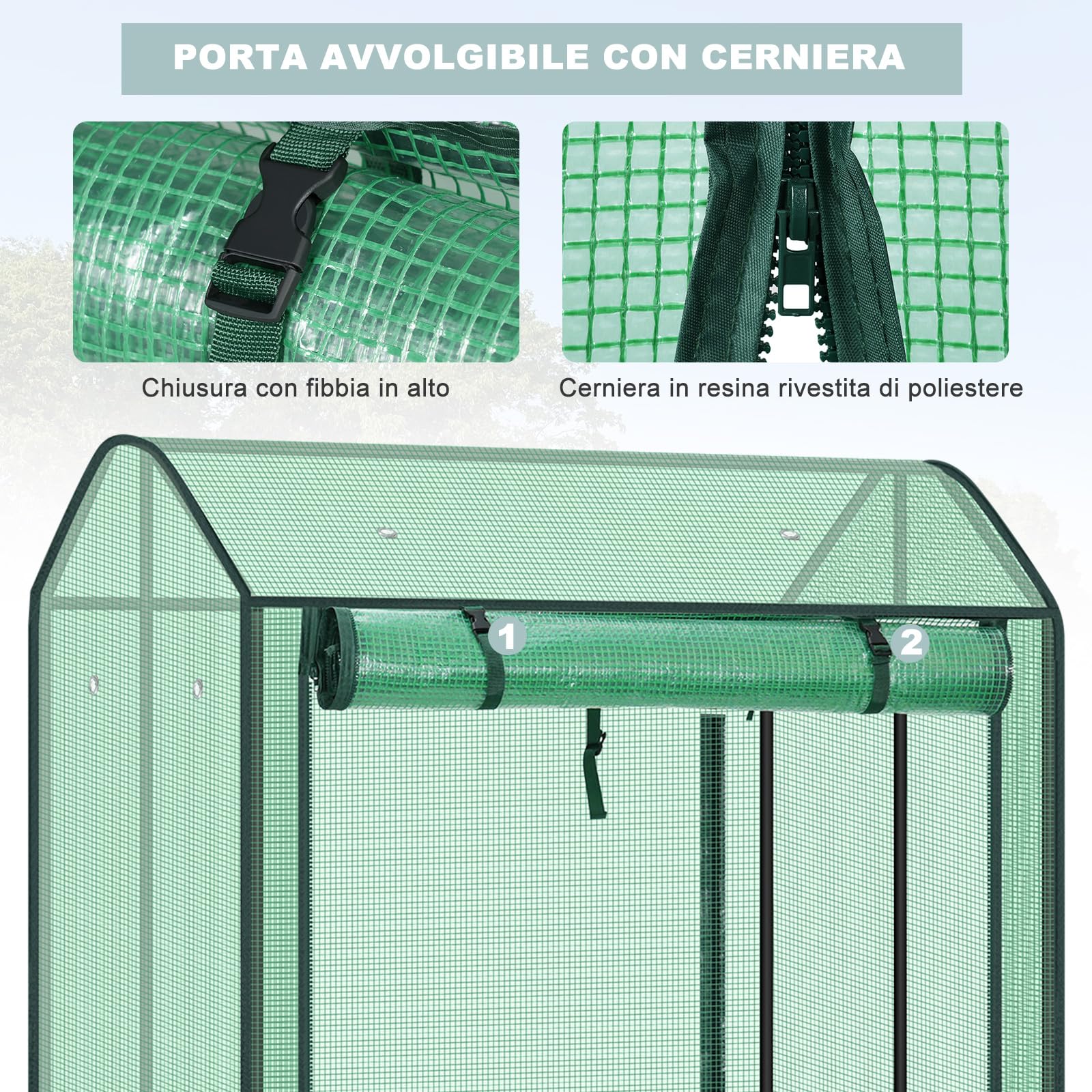 WOLTU Serra da Giardino con Porte Avvolgibili, Serra da Balcone, Telo in Rete PE 140 g/m², per Piante Idrorepellente a Fori Rotondi per Piantare Pomodori Rampicanti e Altro, Verde