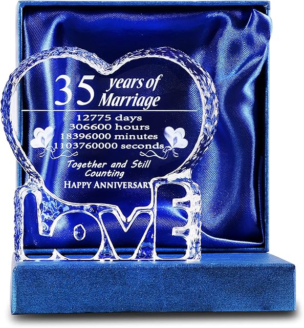 Happy Anniversary 35th Wedding Anniversary Romantic Gifts for Her 35 Years Anniversary Crystal Keepsake Presents for Women(35 Years)