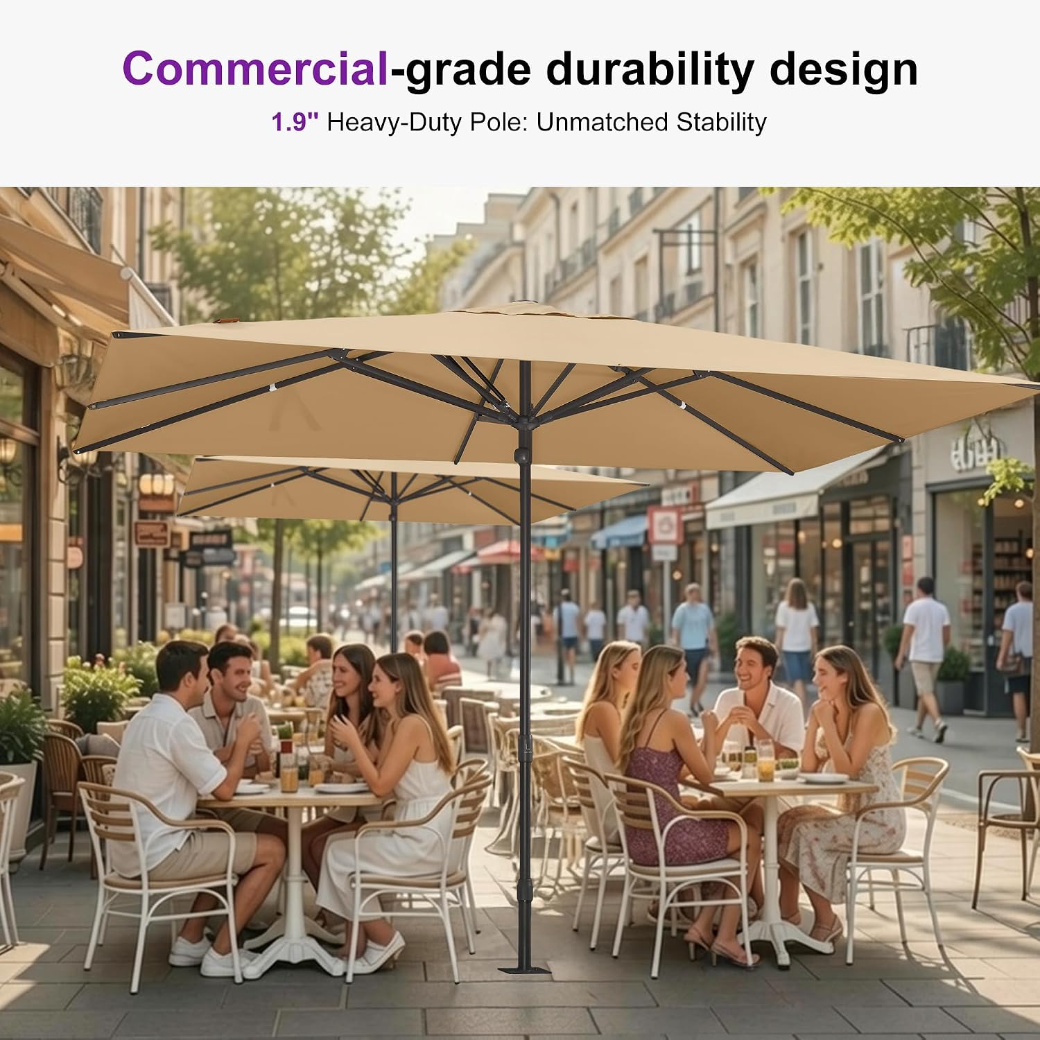 PURPLE LEAF 11' x 8' Rectangular Semi-Auto Outdoor Patio Umbrella Aluminium Market Umbrella Table Sun Umbrella with 1.89" Rod and 8 Sturdy Ribs for Deck Lawn Pool Garden, Beige