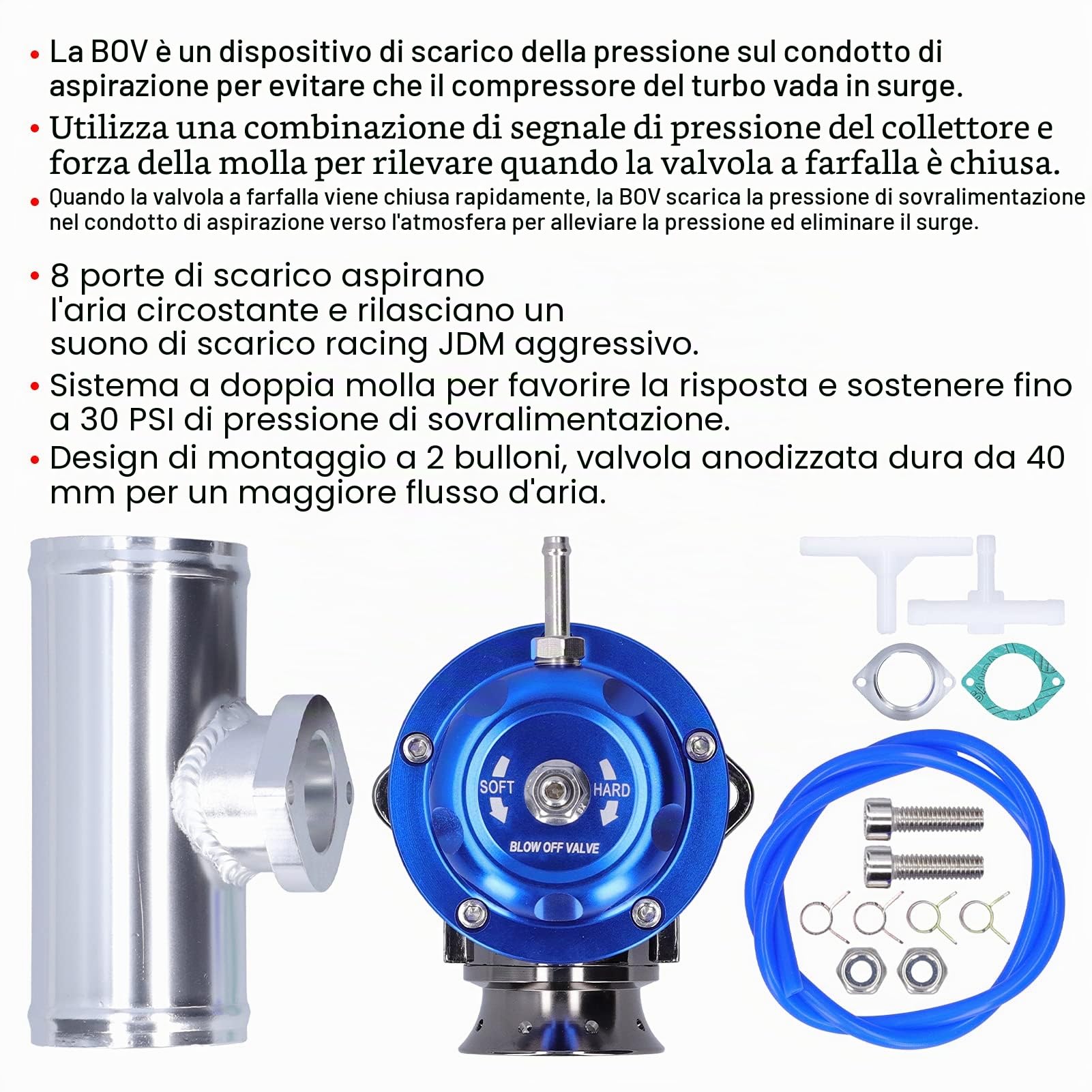 Valvola di sfiato, valvola di sfiato Turbo Universale in Alluminio Billet BOV, valvola di Scarico Professionale BOV con Tubo flangiato da 2,5 Pollici e 8 Porte di Scarico per Auto da Corsa(Blu)