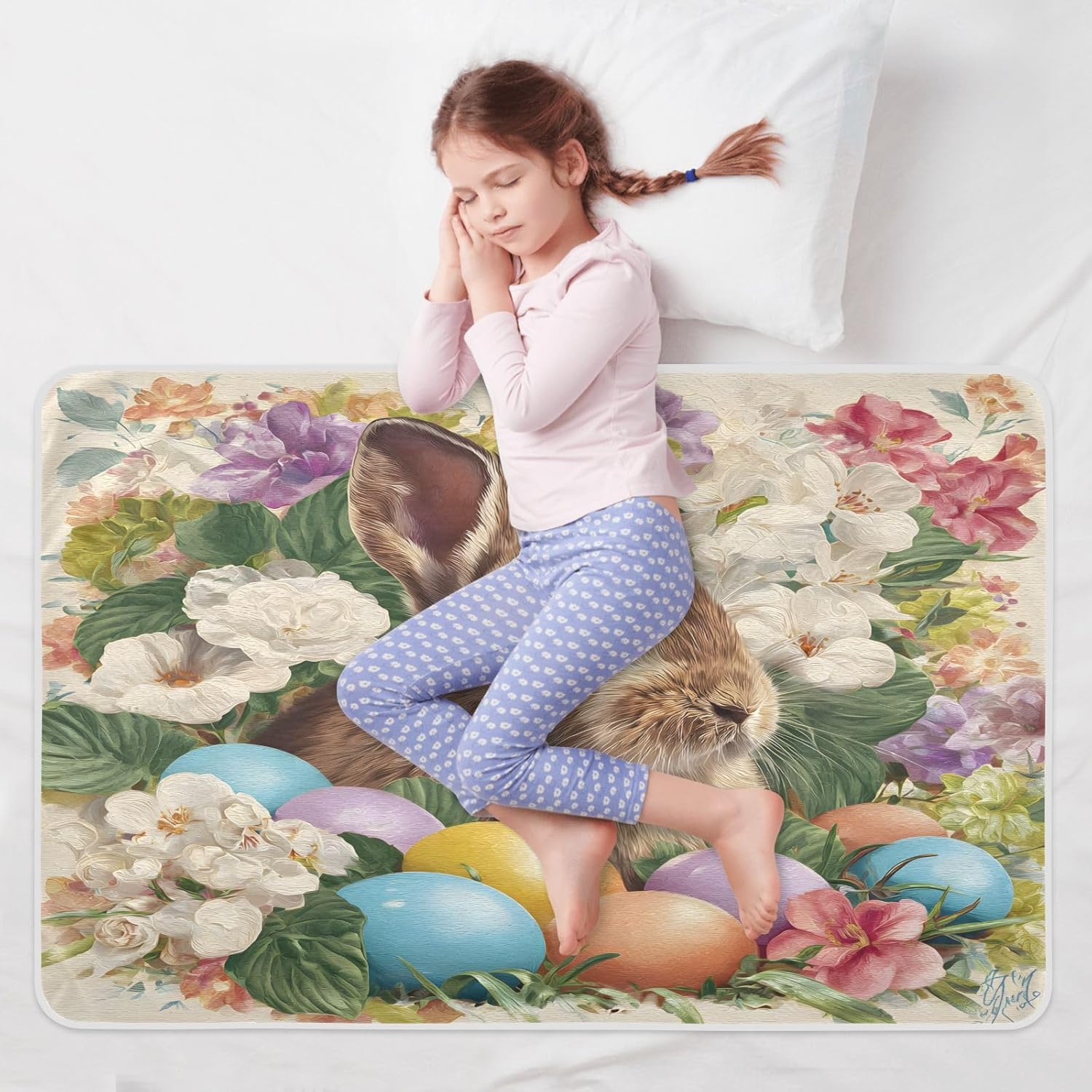 Bunny with Colorful Easter Eggs Change Mat, Diaper Changing Pads for Baby, 3Layers Waterproof Change Pad Foldable Absorbent Mats for Women, Reusable Incontinence Underpads for Patient 34''x52''