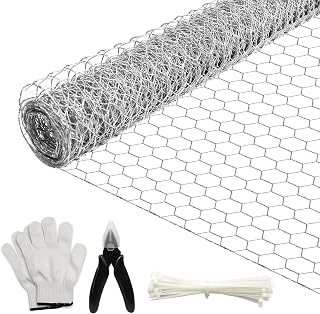BSTWM Chicken Wire Mesh for Crafts and Gardening,Rust-Proof Galvanized Hexagonal Wire Net 15 Inches x 19.7 Feet x 0.6 Inch Mesh,with Pliers,Gloves and Wire Ties (19.7ft)