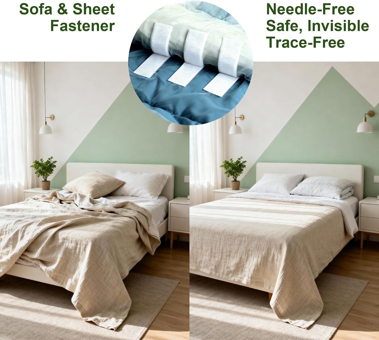 No-Sew Fabric Fastener for Bed Sheet Anti-Slip & Sofa Cushion Securing | White, 5X10CM, Strong Adhesive Hook and Loop, Home Organization Solution