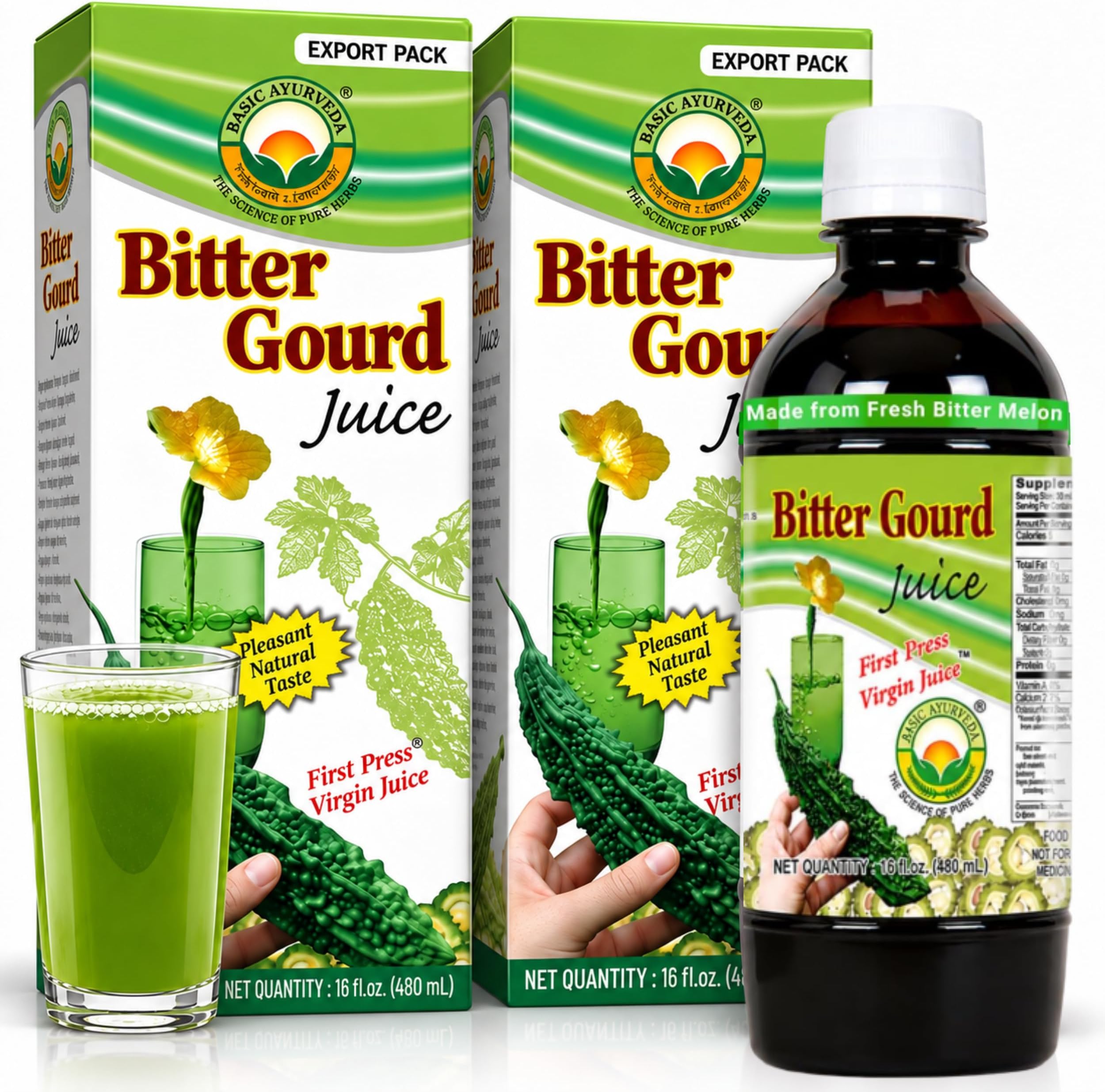 Basic Ayurveda Bitter Gourd (Karela) Juice (Pack of 2) | 16.23 Fl Oz (480ml) |
