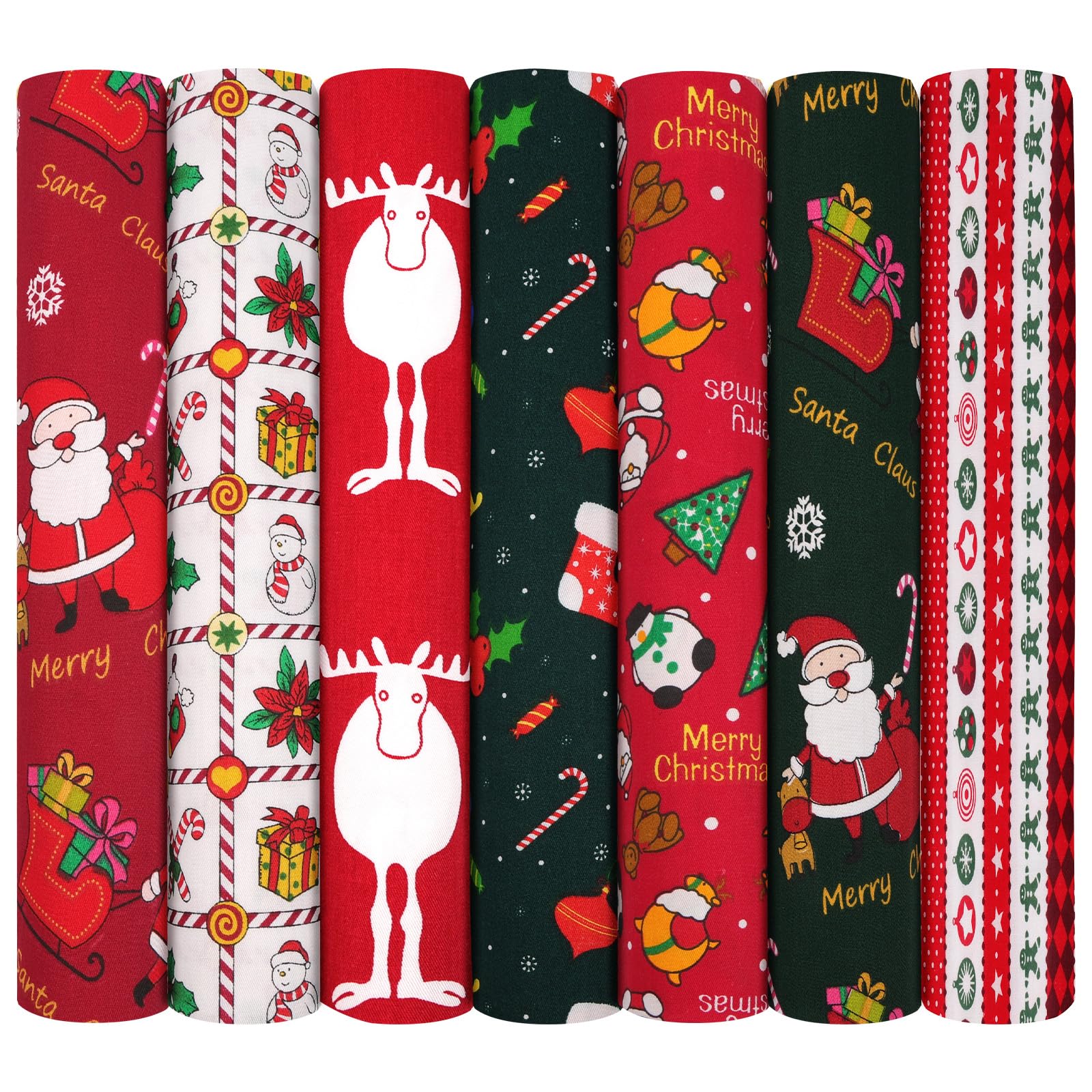 AOOSA 7pcs Fabric Bundles, 20"x20" Cotton Quilting Fabric Squares Christmas — image 1