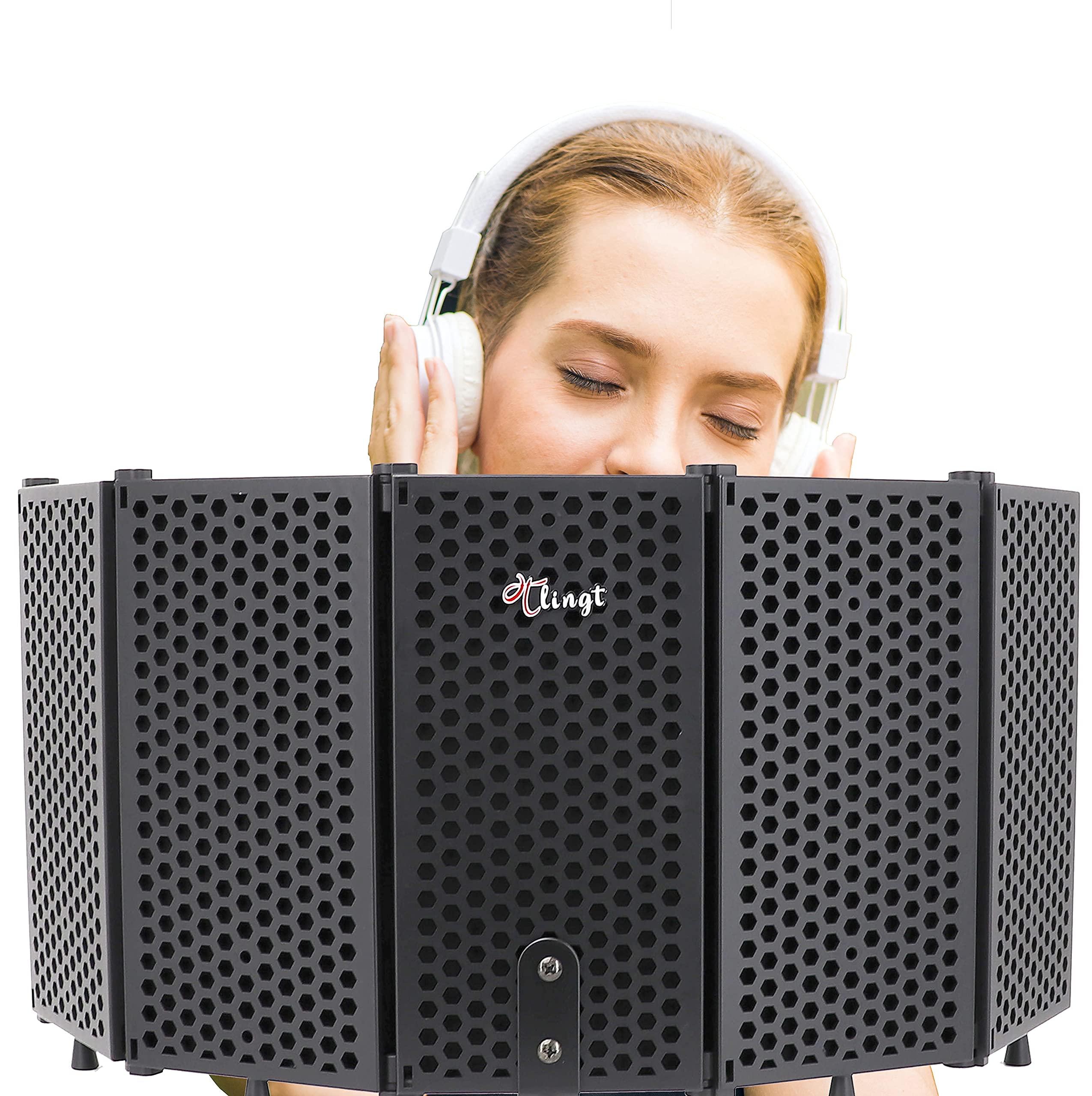Tlingt Supporto Microfono Isolamento Shield, Scudo Acustico, Microfono di Registrazione Studio Pannello Isolamento Sia per Supporto Supporto o Piano Tavolo Nero, 5 Pannelli