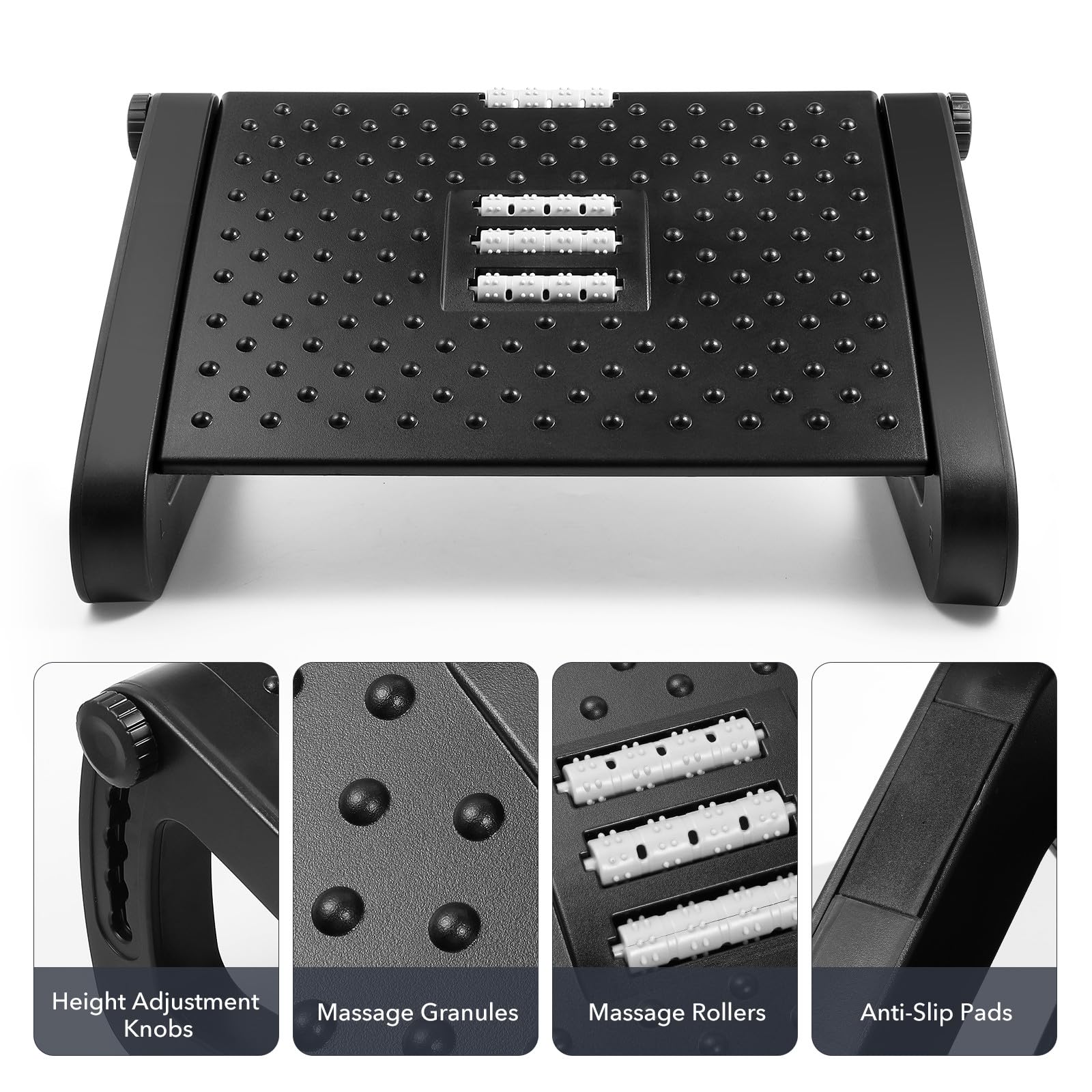 Reposapiés Negro Ergonómico con Altura Ajustable de Oficina