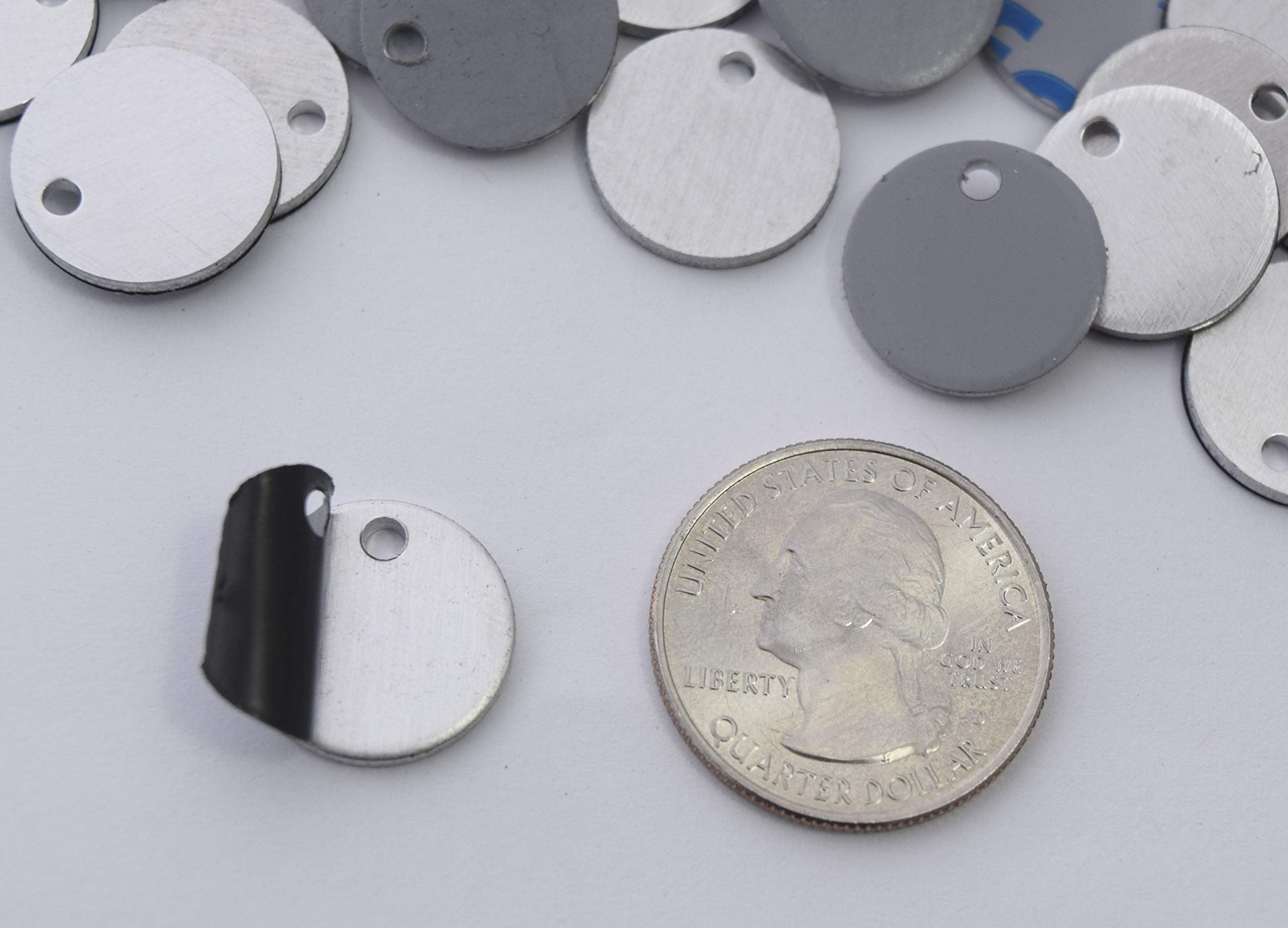 RMP Stamping Blanks, 5/8 Inch Round with Hole, Aluminum 0.063 Inch (14 Ga.) PVC on Both Sides - 50 Pack