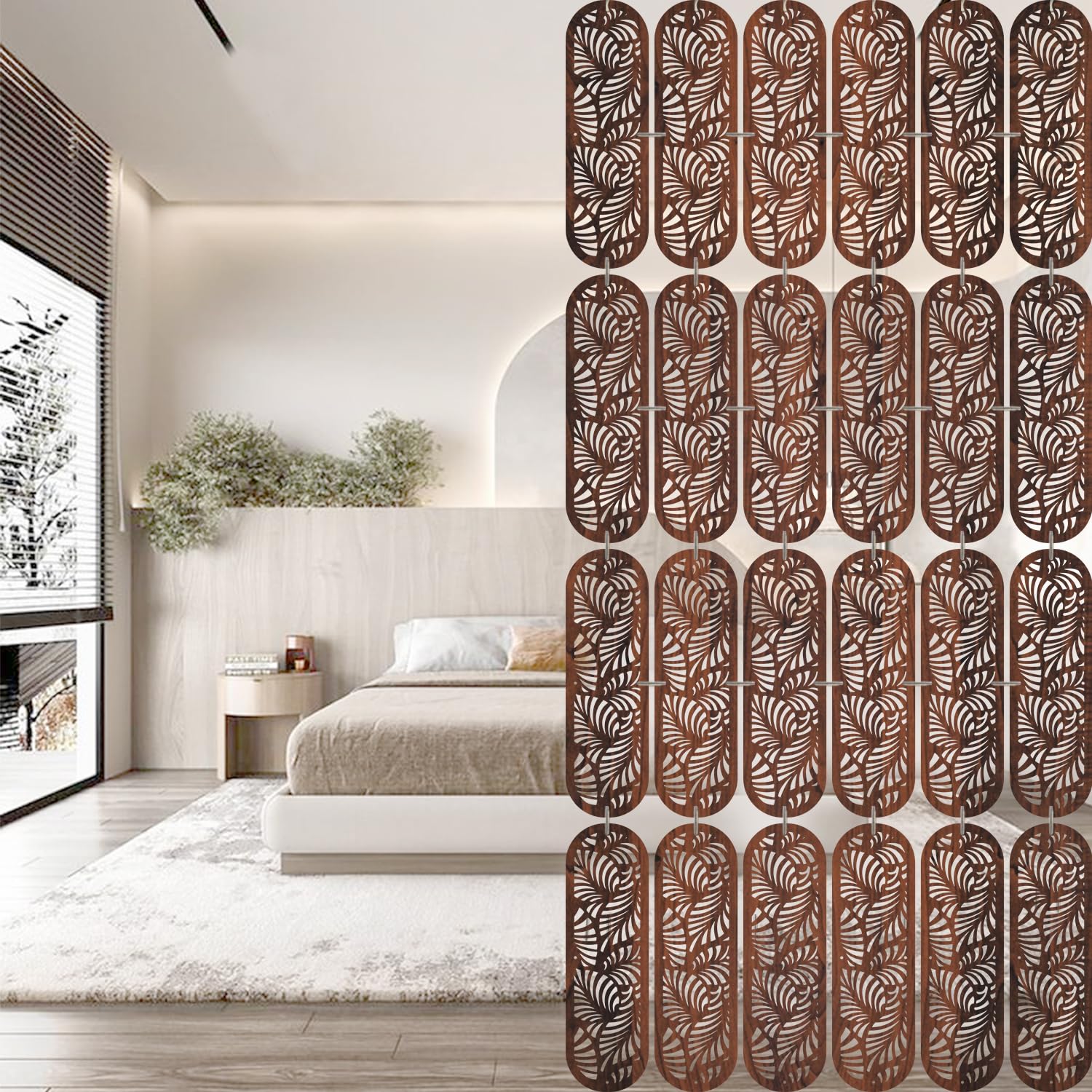 OLIVE TREE Room Partitions Hanging Room DIY Divider Panel Modern Hanging Screen Partition for Decorating Bedding, Dining, Study and Sitting Living -Room, Hotel -Walnut-7102-image-43
