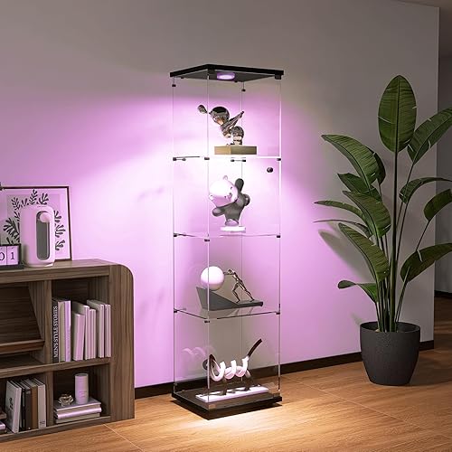 Miniatura 5 de Zacis Vitrina de cristal con luces y cerradura, vitrina Curio de 4 niveles con puerta de cristal, escaparate de pie para sala de estar, dormitorio,
