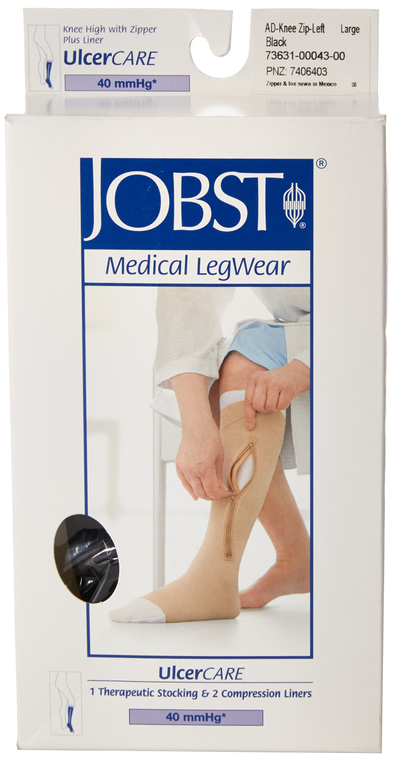Jobs ulcercare - Media terapéutica con cremallera en la parte izquierda, talla grande, color negro