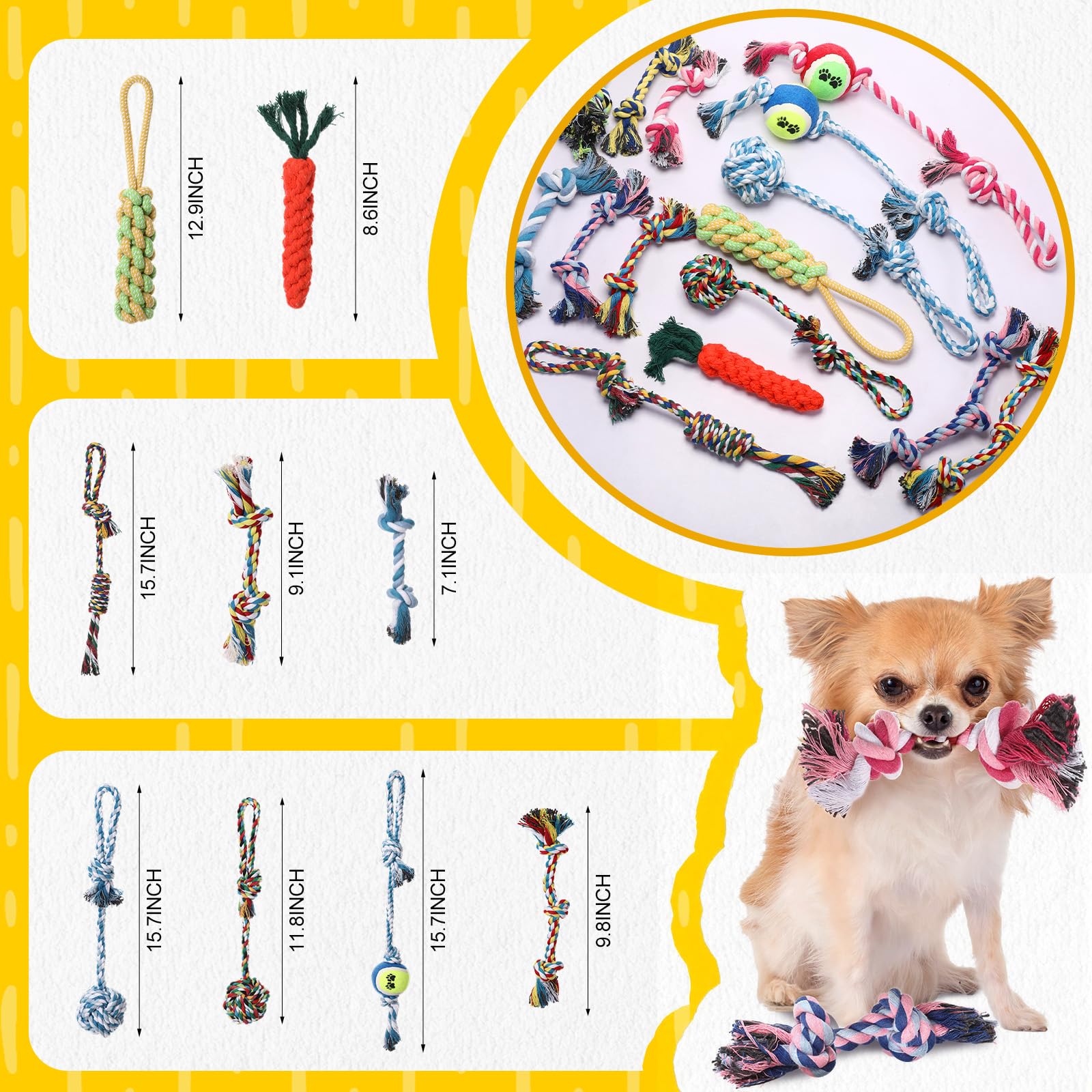 Soulchen Hundespielzeug für kleine Hunde, Quietschspielzeug, gefüllt, Plüsch-Kauspielzeug, Bündel für Welpen, Zahnungsseil, stacheliger Kauball zum Kauen und Zahnen, für Weihnachten, Geburtstag