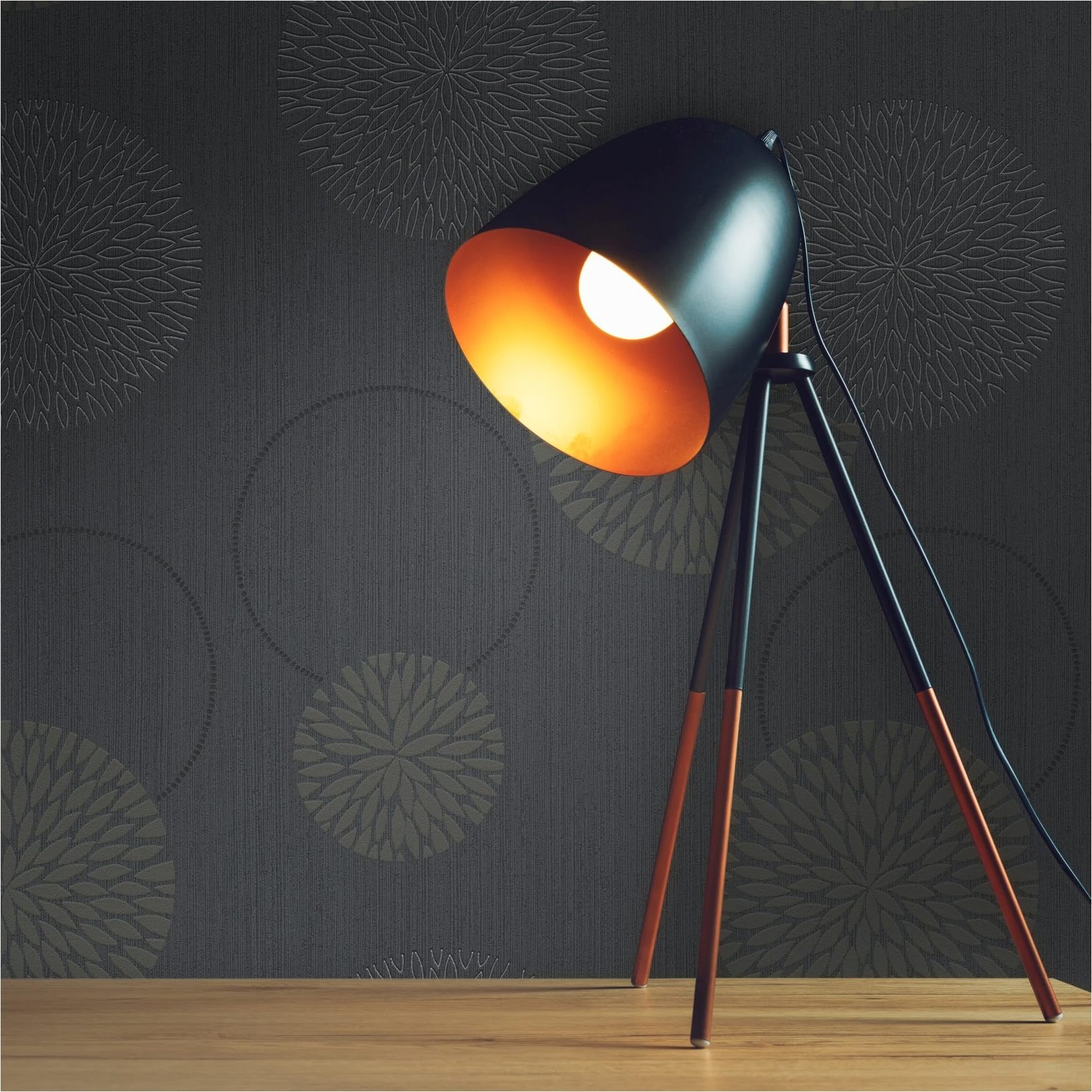 Papier peint floral intissé gris anthracite salon chambre cuisine M1