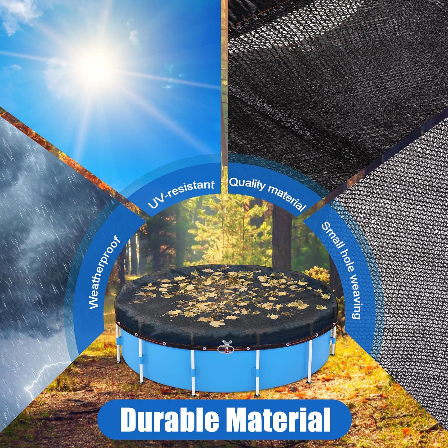HOMEE Pool Leaf Cover,19 FT Fine Mesh Leaf Net for Above Ground Pool with Winch & Cable, Reduces Cleaning, Protects Winter Pool Cover