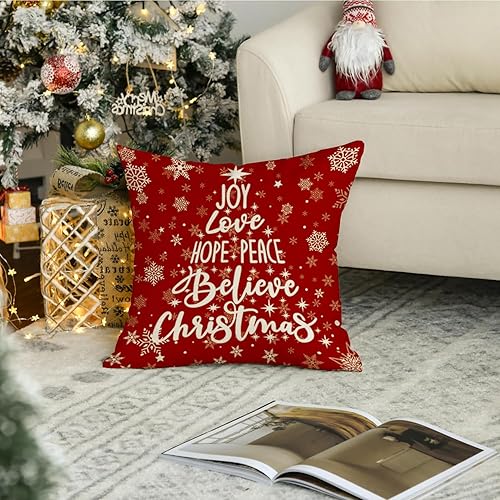 Miniatura 5 de RABUSOFA Red Believe - Fundas de almohada navideñas de 18 x 18 pulgadas, fundas de almohada decorativas de Navidad, fundas de cojín de Navidad con