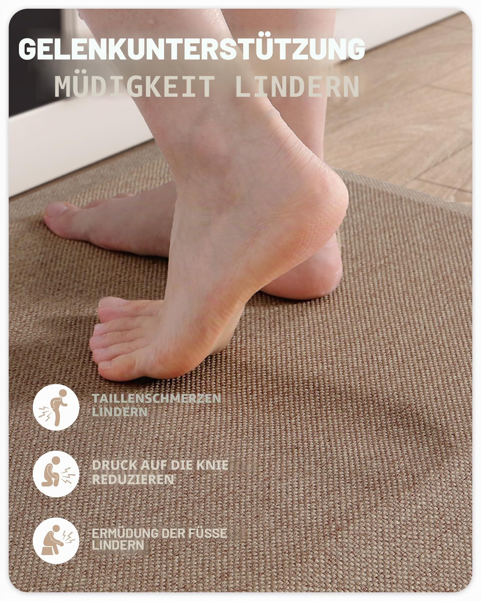 COLOR&GEOMETRY 2,3cm Anti-Ermüdungsmatte | extra weich gepolstert | Ergonomische Komfort Stehmatte | rutschfeste Küchenmatte für Stehpult, Büro & Küche | 51x99cm, Khaki