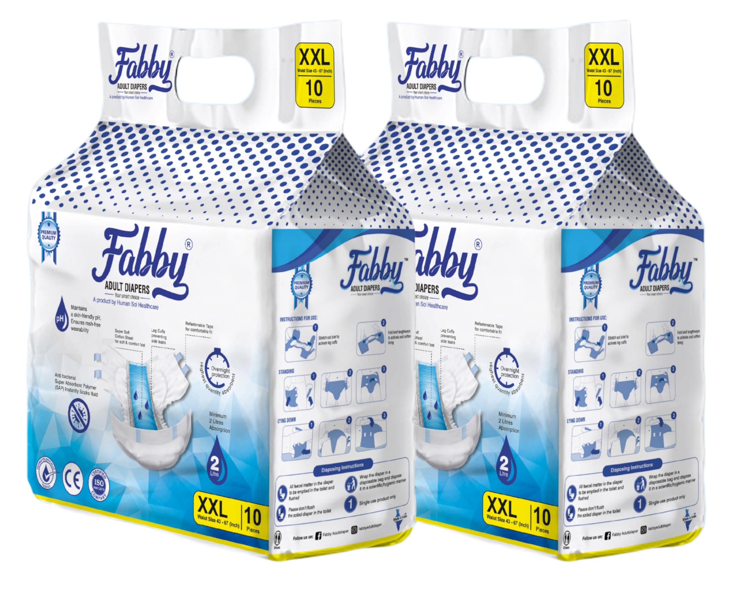 HAMAZZ Fabby Premium Adult Diapers For Unisex|Tape Style|Minimum 2 Litres Absorption|Anti-Bacterial,Waist Size(43-67 Inch)-Xx-L Size-20 Count (B0D49ZX466) Amazon Price History, Amazon Price Tracker