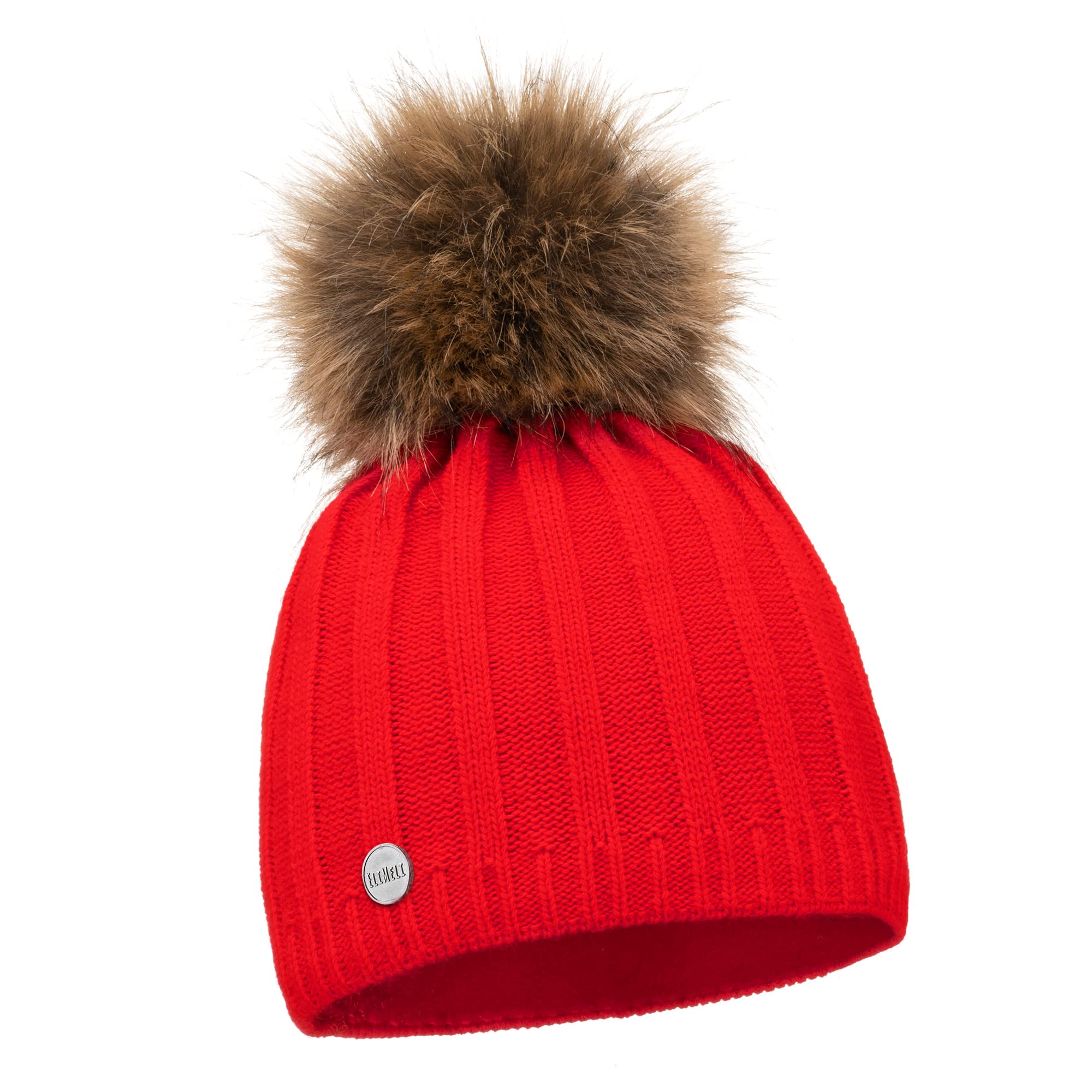 Elimeli Women's Red Elimeli® Cashmere Hat Winter Warm Knitted Wool Hat Winter Hat With Faux Fur Bobble Slouch Knitted Beanie For Winter Bobble Hat Made In Eu, One Size Fits All