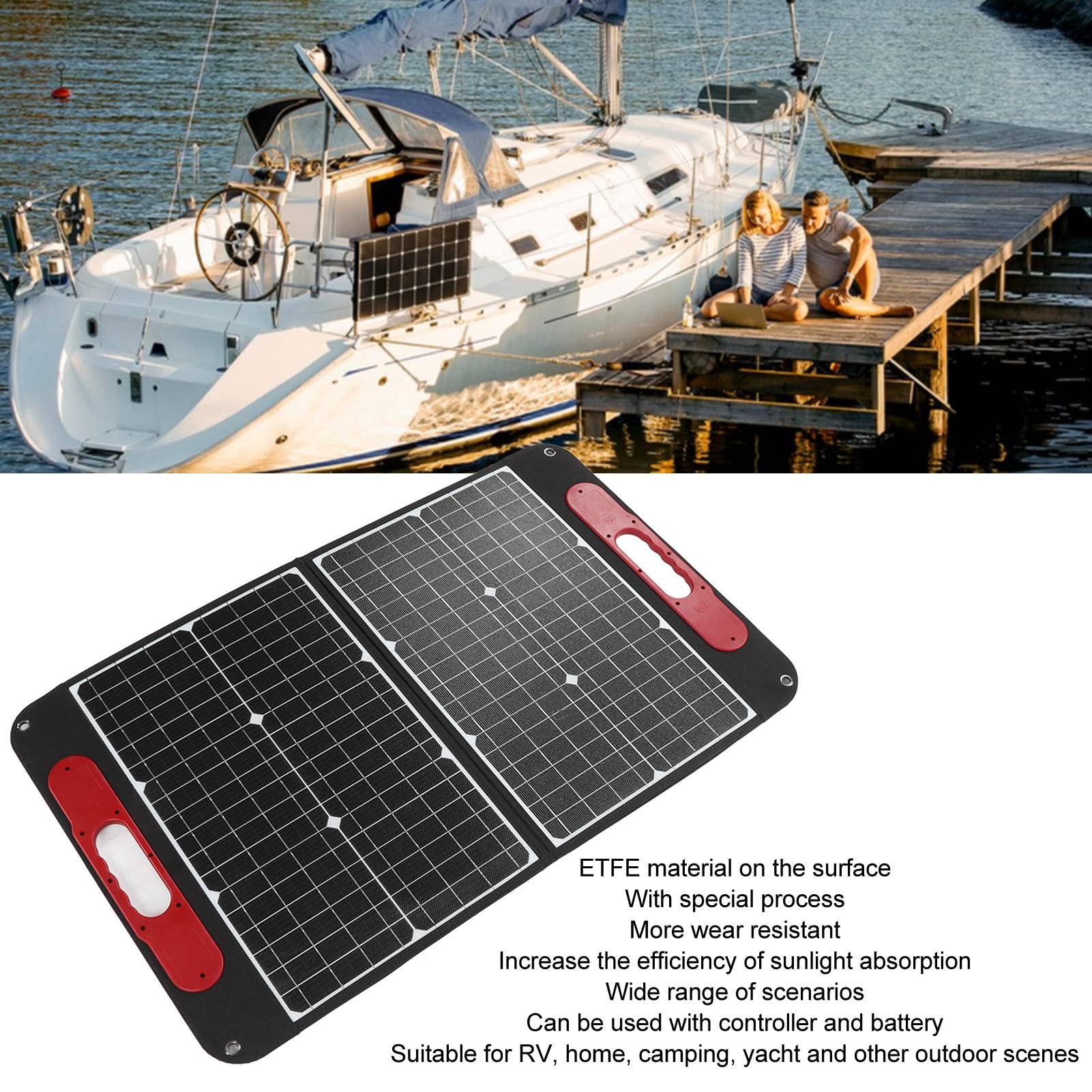 Qcwwy Pannello Solare Portatile Pieghevole 60W Monocristallino, Kit con | Superficie in ETFE ad alta efficienza per alimentatore da esterno per yacht da barca da campeggio