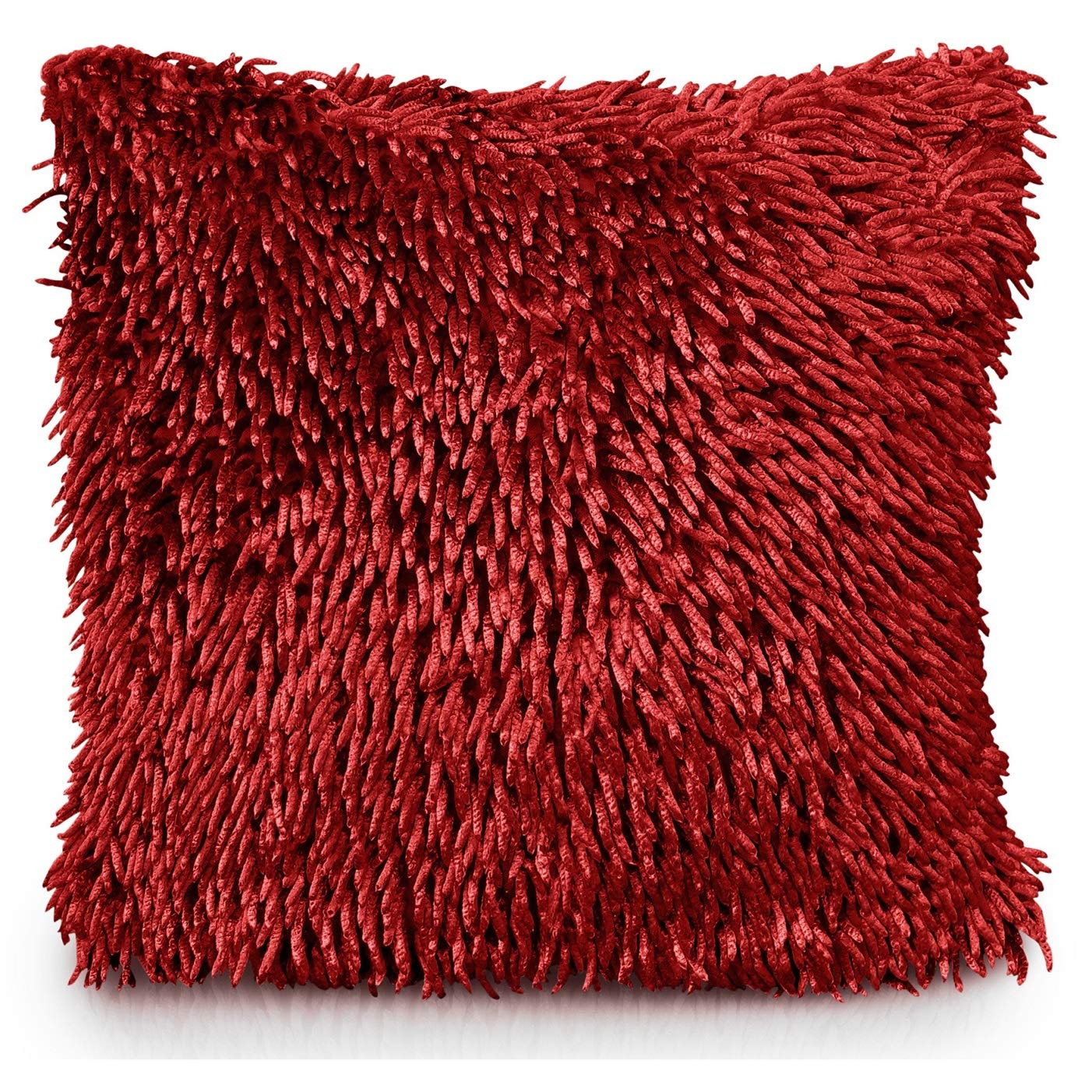 Intimates Modern Shaggy Chenille Soft Loops Luxury Cushion Cover (Red)