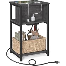 VASAGLE Side Table with Charging Station, 3-Tier Small End Table