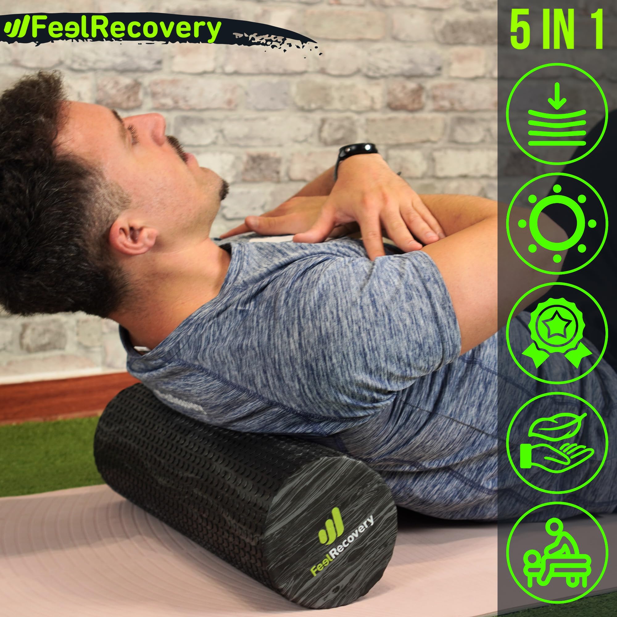 Foam Roller Masaje Muscular (45x15 cm) - Rodillo de Espuma EVA Densidad Media para Contracturas, Fisioterapia, Recuperación, Yoga, Pilates y Fitness - Rulo de Automasaje