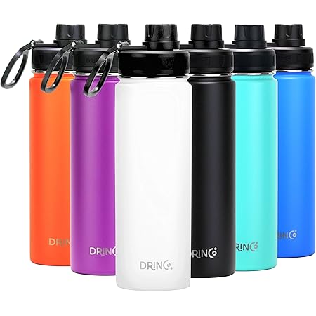 DRINCO Stainless Steel Water Bottle Spout Lid Vacuum Insulated Double Wall Water Bottle Wide Mouth (32oz 22oz) Leak Proof Keeps Cold or Hot (22 oz, 22oz Artic White)