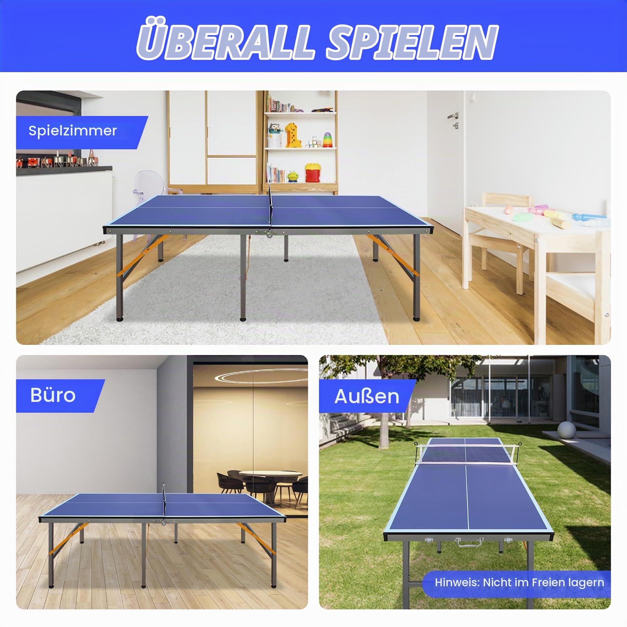 Tischtennisplatte faltbar, 152x66 cm, In- & Outdoor, mit Netz + 2 Schlägern | Kompakter Tischtennis, stabiler Rahmen, inkl. Netz & Schläger, ideal für Kinder & Zuhause