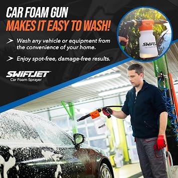 SwiftJet Car Wash Foam Gun + Microfiber Wash Mitt - Foam Cannon Works with Any Soap - Garden Hose Car Foam Sprayer - Car Wash Kit - Car Accessories Foam Blaster (Orange Foam Gun with Mitt)