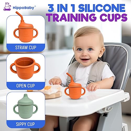 Miniatura 5 de Vaso de transición de silicona para niños mayores de 6 meses  Incluye 1 vaso con pajita para niños pequeños y 1 taza para sorber para bebé con asas