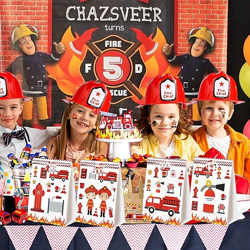 Miniatura 2 de 24 bolsas de golosinas para camiones de bomberos, suministros de fiesta de cumpleaños, suministros de fiesta de bomberos, decoraciones de
