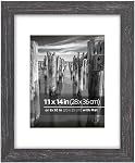 11x14 inch Reclaimed Barn Cadre photo en bois, option d'affichage mural ou de bureau, véritable verre, avec tapis pour 8 x10 photos de pouce, Frinearts, Noir dérangé