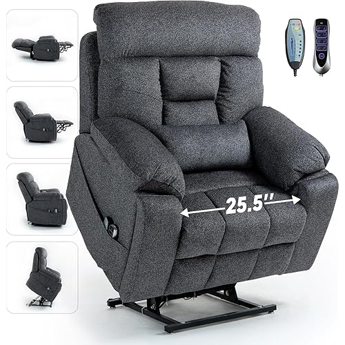Power Lift Chair Recliners for Elderly with Heated and Massage, 4 Motor Headrest, Lumbar Independent Adjustment Power Lift Recliner with Hidden Cup Holder、Side Pocket、Back Pillow