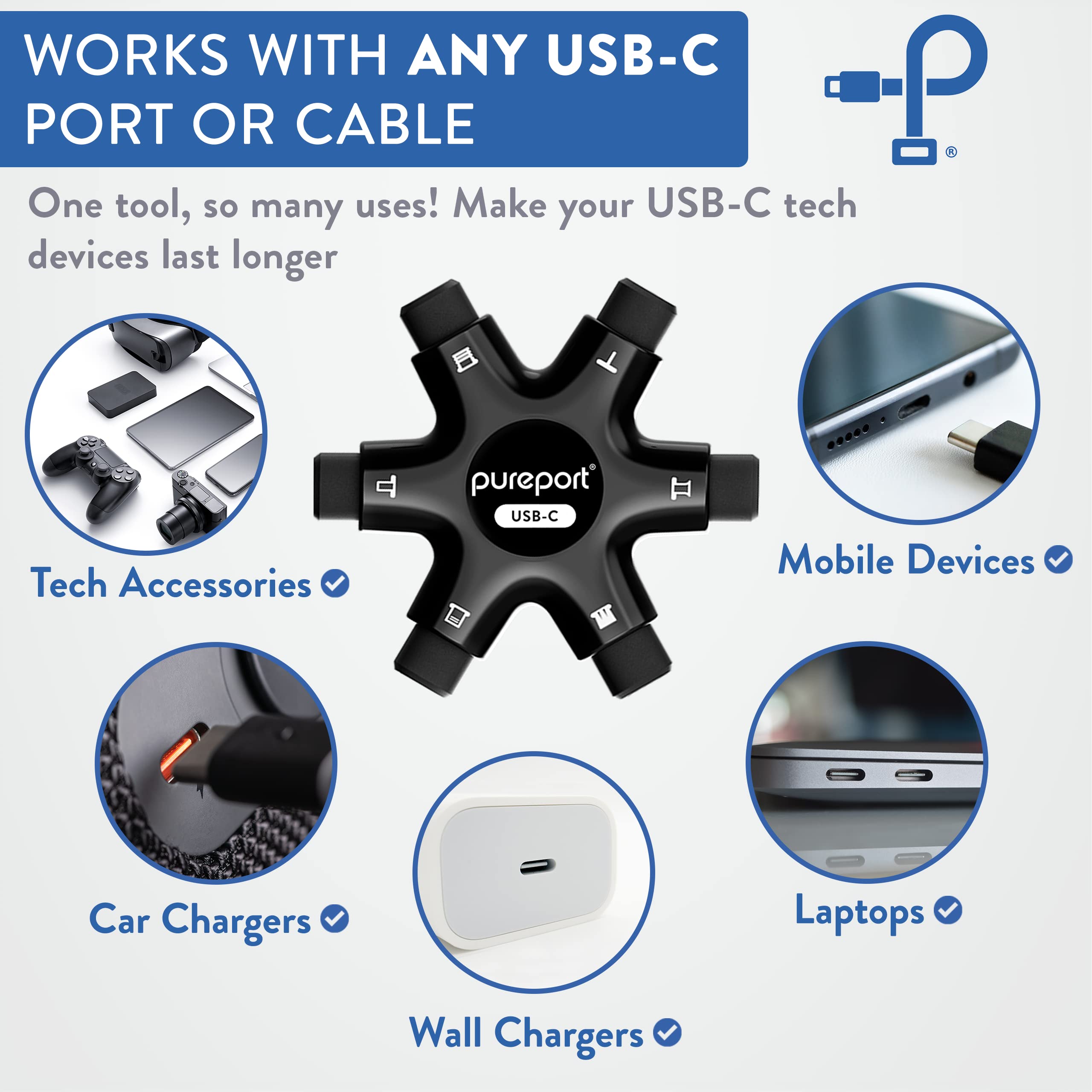 Pureport - Kit de limpieza para iPhone, la herramienta original de limpieza de teléfono, compatible con iPhone y iPad, reparación y restauración de puertos de carga, cables USB-C y conectores, como se
