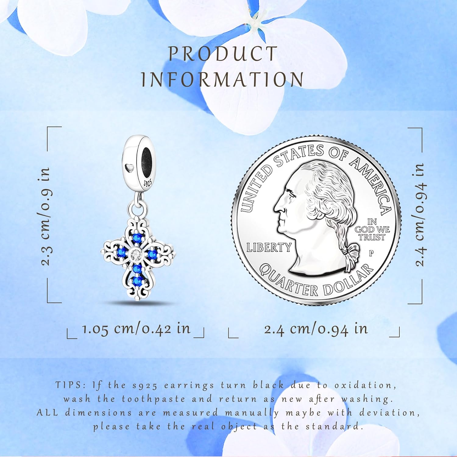 925 Sterling Silver Charms Beads for Bracelets & Necklaces, Blue Charm Cross Birthday Gifts Retro Pendant Jewelry for Women Men - Image 6