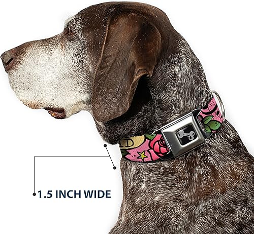 Miniatura 7 de Collar de perro hebilla de cinturón de seguridad mamá papá rosa 9 a 15 pulgadas 1.0 pulgadas de ancho (DC-W31317-S)