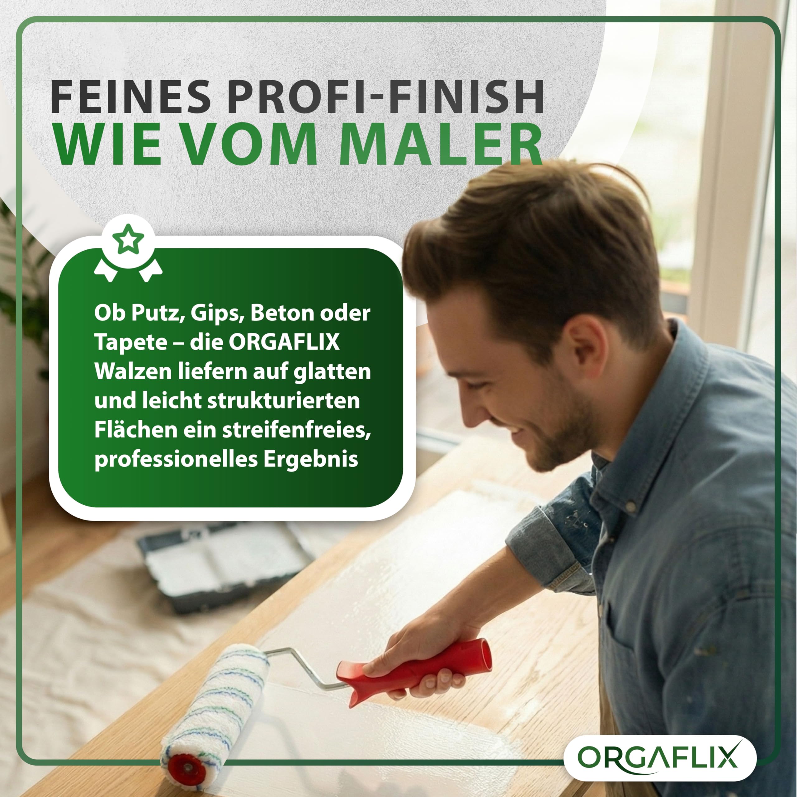 ORGAFLIX Rodillo de pintura profesional de 25 cm, 2 unidades, ideal para absorción y dispensación de color, altura de pelo aprox. 9 mm, núcleo de 48 mm, rodillo de pintura para pared, rodillo grande,